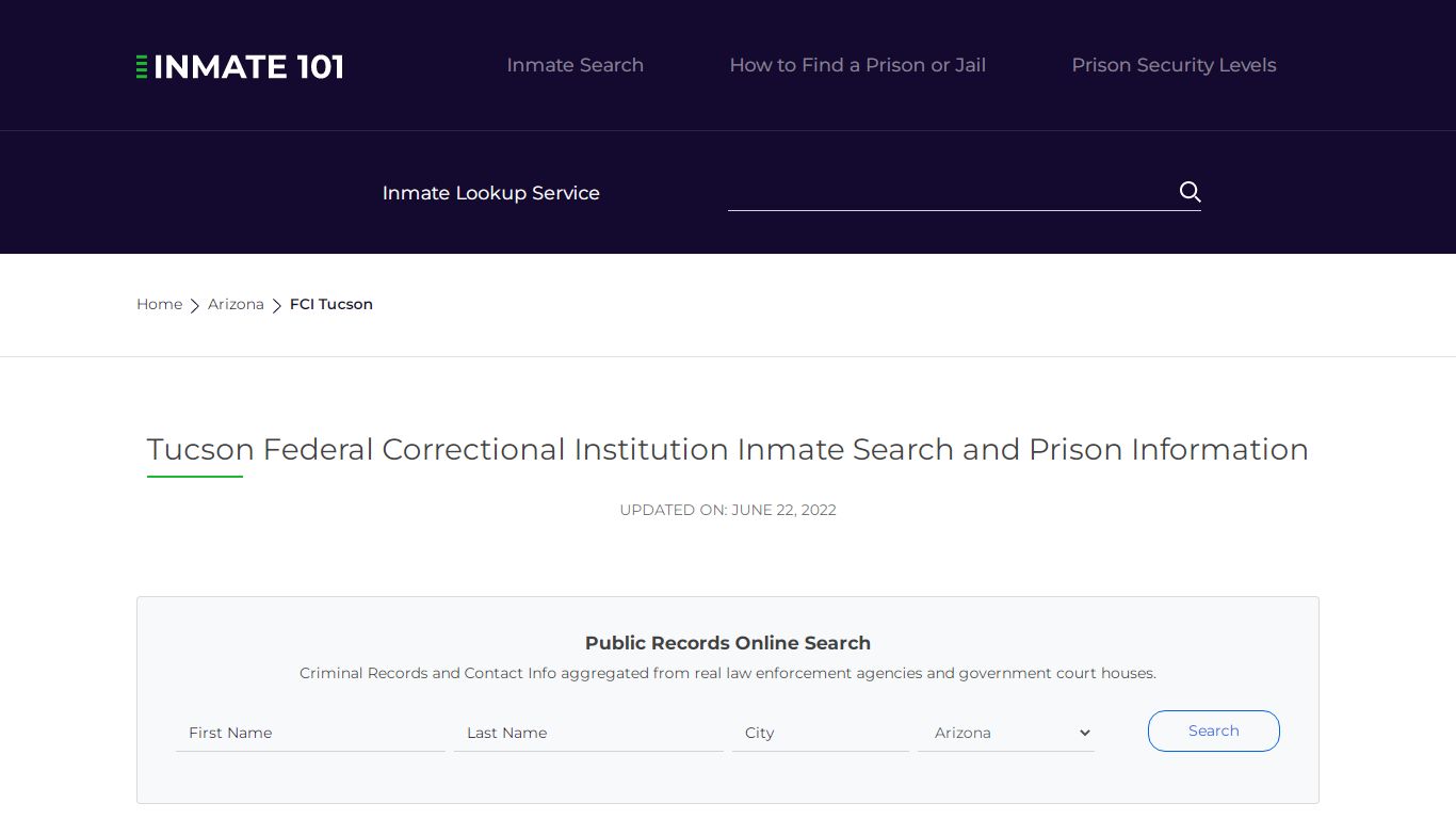 FCI Tucson Inmate Search | Lookup | Roster